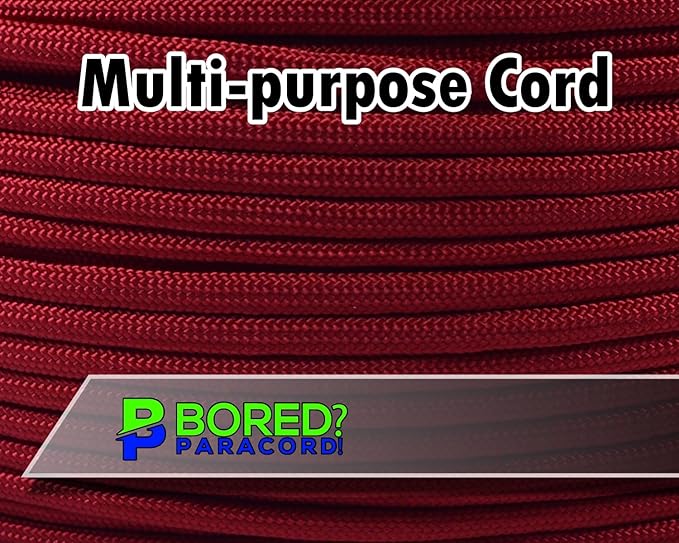 BORED? PARACORD! 550 lb Paracord - Ideal for Crafting, Camping, DIY Projects, Active & Military Outdoors - Strong Survival Rope - Tactical Parachute Cord Type III - Red 100 Feet