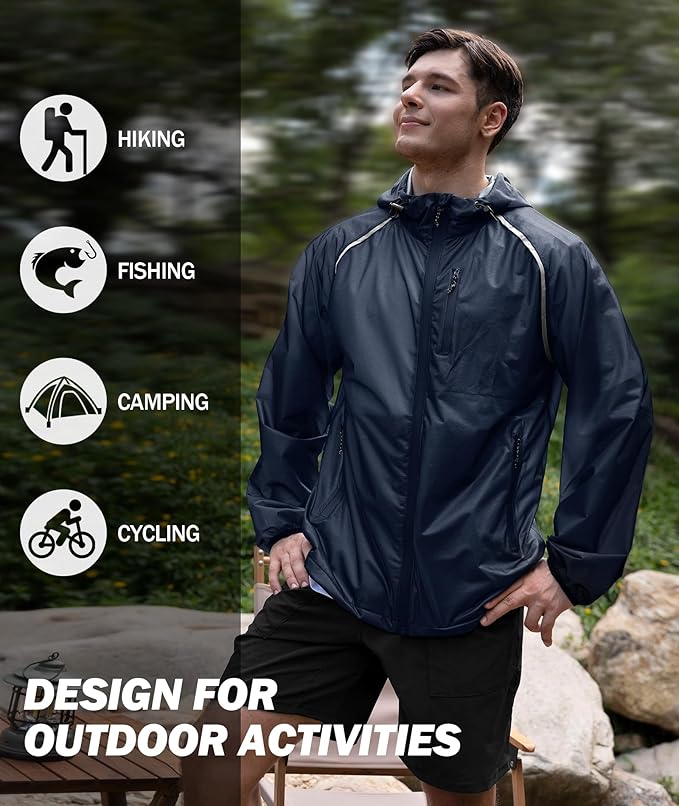 SWISSWELL Mens Cycling Rain Jacket Waterproof Lightweight Windbreaker Jackets for Men Raincoat with Hood