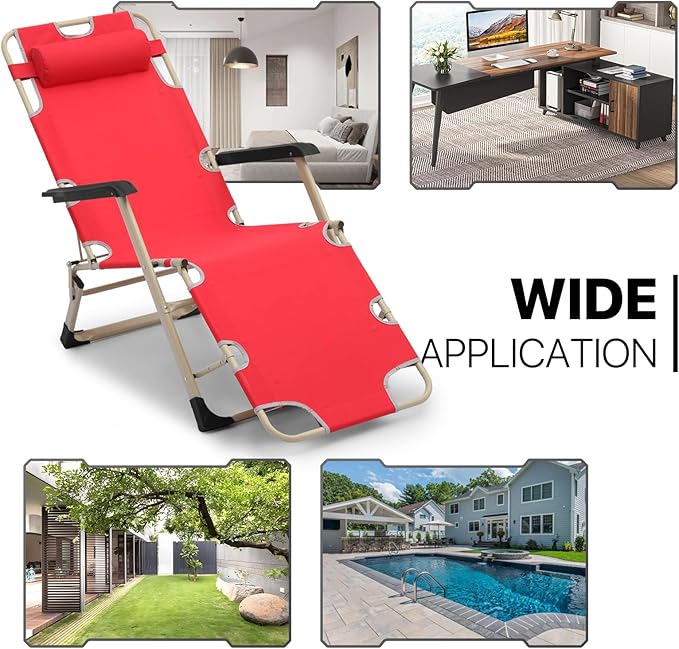 MoNiBloom 3-Position Folding Reclining Patio Chair Set of 2, Patio Lounger Folding Chairs with Adjustable Backrest and Headrest for Backyard Poolside Lawn, 330lbs Capacity