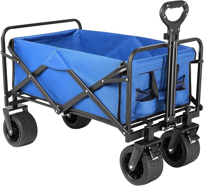 Beach Wagon with Big Wheels for Sand,Collapsible Folding All Terrain Utility Wagons Carts Foldable with Brakes for Sand Camping Sports Outdoor.
