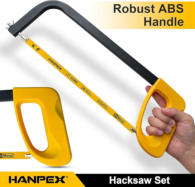 12in. High-Tension Hacksaw Frame with 10pcs Extra Bi-metal Blades, Hand Saw Suitable for Metal, wood, PVC, Carpentry