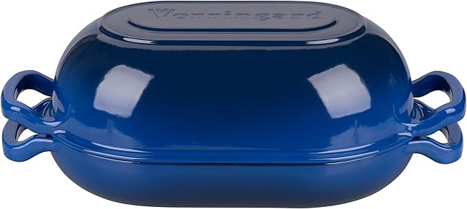 Enameled Cast Iron Sourdough Bread Oven, Dutch Oven, Loaf Cast Iron Bread Pan for Homemade Bread Baking, Meatloaf Pan with Lid, 7QT, Blue