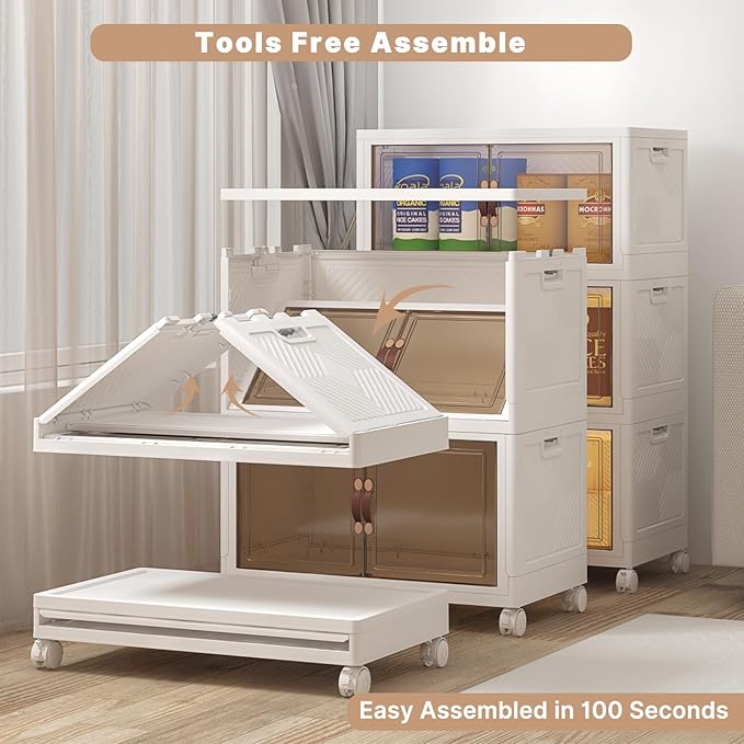 Extra Large Stackable Storage Binswith lids & Wheels, Foldable Collapsible Closet Organizers,360QT-120QT/30GAL*3Pack Plastic Containers with door & drawers for bedroom Dorm