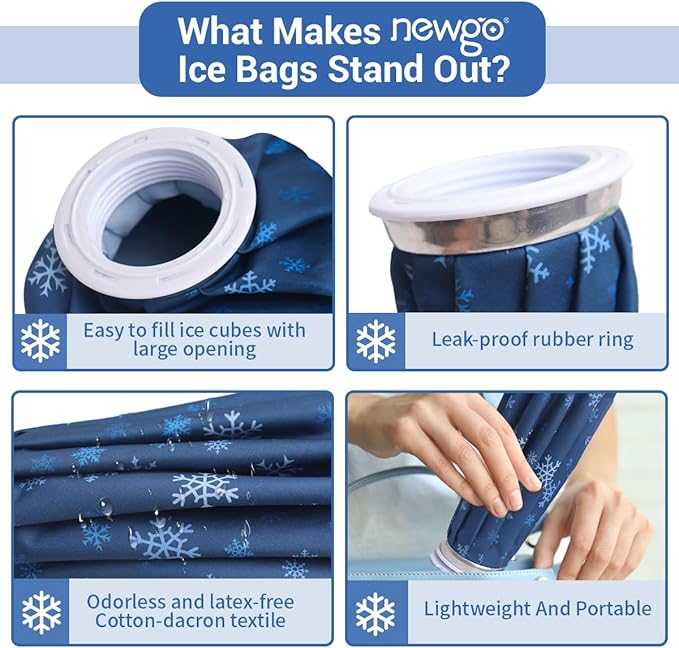 NEWGO Ice Pack for Injury Reusable, Small Ice Bag Refillable Ice Pack for Hot Cold Therapy and Pain Relief, Hot Water Bag, No-Leak Medical Ice Bag (11 Inch)