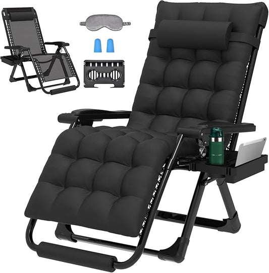 ZENPETIO 29In XL Zero Gravity Chair w/Cushion, Zero Gravity Recliner Lounge Chair for Indoor and Outdoor, Reclining Camping Chair for Lawn, Anti Gravity Chair with Cup Holder and Footrest, 440LBS