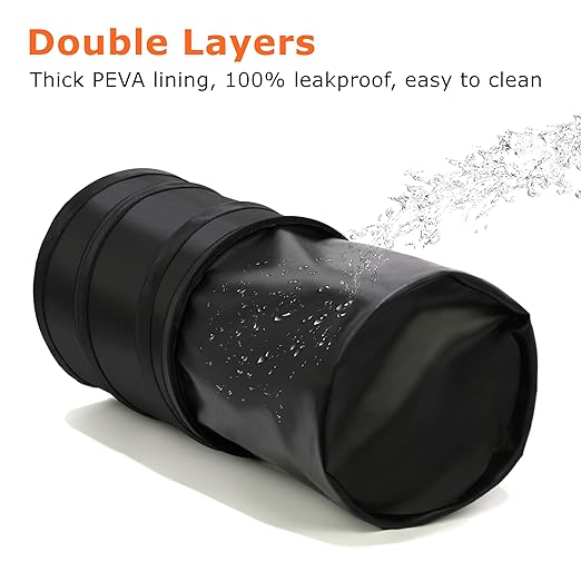 Ginsco 4 Gallons New Leakproof Car Trash Can, Large Trash Can Pop-up Collapsible Hanging Car Trash Bin, Waterproof PEVA Liner Open-Top Garbage Can for Cars Home Office Camping