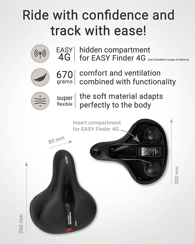 PAJ GPS Bike seat Without Holder - Cloud Comfort Technology - Suitable in Conjunction with The Easy Finder 4G (not Included) as a GPS Tracker for Bicycles, e-Bikes, MTBs, Bicycle Saddle etc.