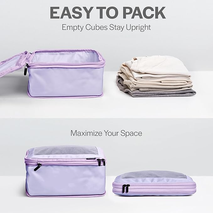 Compression Packing Cubes for Travel - Luggage Organizer Bags - Double Zipper Packing Cubes for Suitcases (6-Pack, Purple)