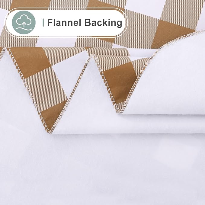misaya Rectangle Waterproof Vinyl Table Cloth, Buffalo Flannel Backed Tablecloth, Wipeable Plastic Table Cover for Dinner, Kitchen, Outdoor (54" x 78", Brown and White)