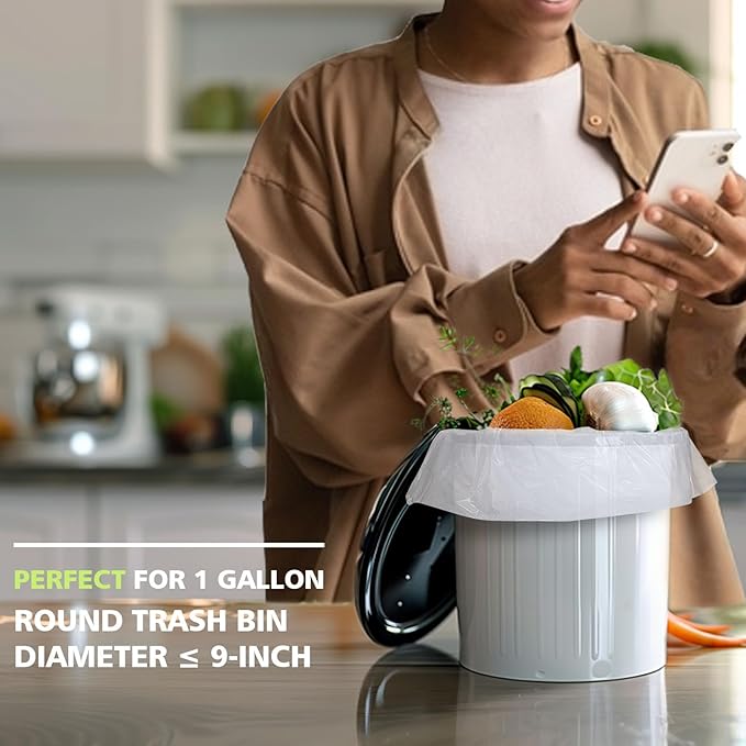 1.2 Gallon Compostable Trash Bags, Small Trash Bags for bathroom office kitchen, Strong Small Garbage Bags fit 4.5-5 Liter Trash Can,1 Gallon-1.5 Gallon,White Compost Bags