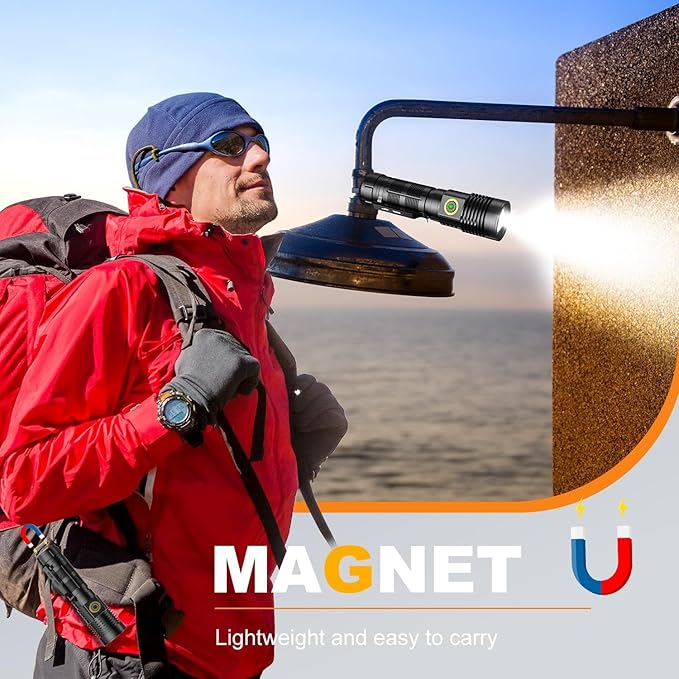 LED Rechargeable Flashlights High Lumens - 1500 Meters Long Beam Super Bright LED Magnetic Flashlight USB Zoomable 5Modes Small Long Beam Spotlight Flashlight for Hiking, Camping, 3pcs