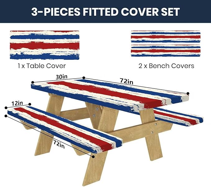 CAPSCEOLL Fitted Picnic Table Cover with Bench Covers with Elastic 6Ft Waterproof Camping Picnic Table Cover Cloths for Outdoors Camping Tablecloth with Drawstring Bag, 72X30in, Red Blue