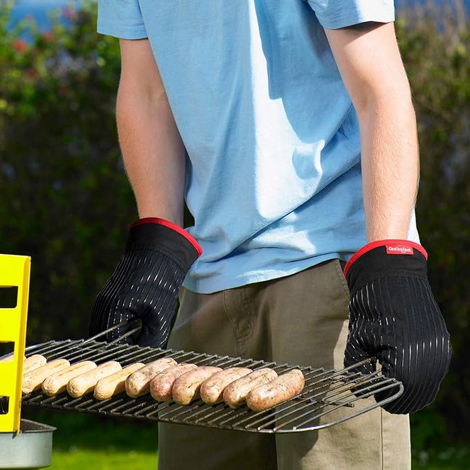 Oven Mitts and Pot Holders Set, Cooking Mitts, Heat Resistant Cooking Mitts and Pot Holders, Silicon Oven Gloves Set for Kitchen, Pure Cotton and Terrycloth Lining, Black, 4 Pcs Set