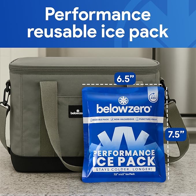 Below Zero Prefilled Reusable Ice Packs for Coolers | Long Lasting Freezer Ice Blocks for Camping, Lunch Bags & More | 48 Hour Cooler Ice Pack Technology