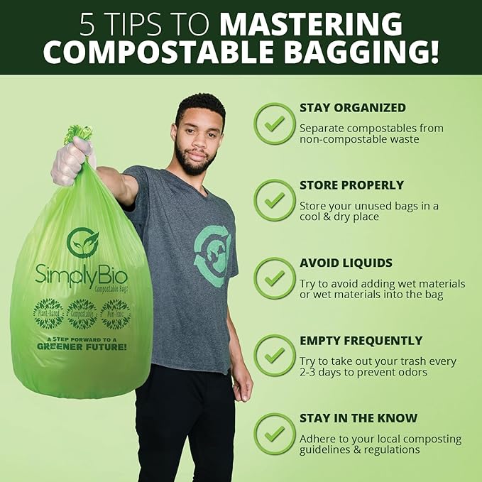 10-13 Gallon Compostable Trash Bags with Flat-Top 50 Bags Thick 0.87 Mil, 49.21 Liter, Tall Kitchen Food Scrap Waste Compost Bag, ASTM D6400, US BPI and OK Compost Home Certified