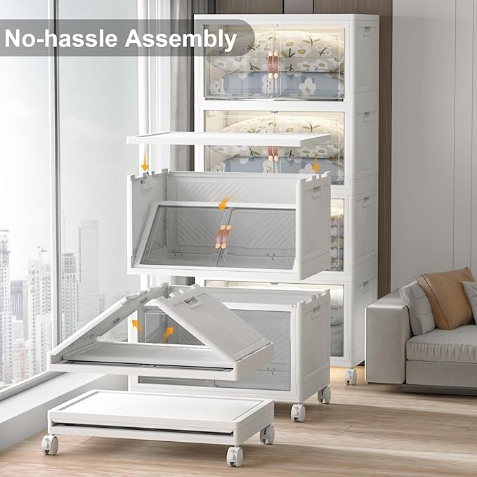 Extra Large Stackable Storage Bins with Lids & Wheels & Door, 960QT-160QT/40GAL*6Pack Foldable Collapsible Closet Organizers, Plastic containers drawers for bedroom Dorm