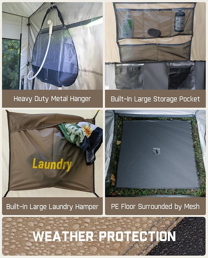FanttikOutdoor Zeta A2 Pro Shower Tent 2 Rooms, Instant Setup in 60 Seconds with Rainfly & Windproof, Portable with Carry Bag for Family Camping, Privacy Shelters Upgraded Ventilation