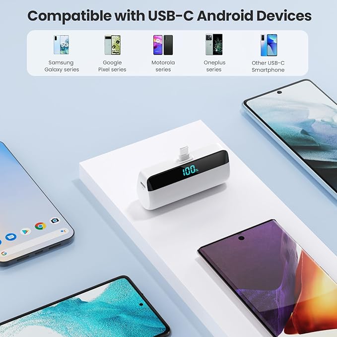 [2-Pack] Mini Portable Charger for iPhone 16/15 Series, Upgraded 5500mAh 3A PD Fast Charging USB C Power Bank, LCD Display Battery Pack Compatible with 16/16 Pro Max/15/15 Pro Max Samsung Android etc