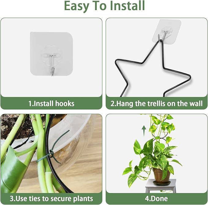 15 Pcs Chain Trellis for Climbing Plants, 7.5(ft) L Wall Plant Trellis Indoor, Pothos Plant Climber Support for Ivy Hoya Flower, Star