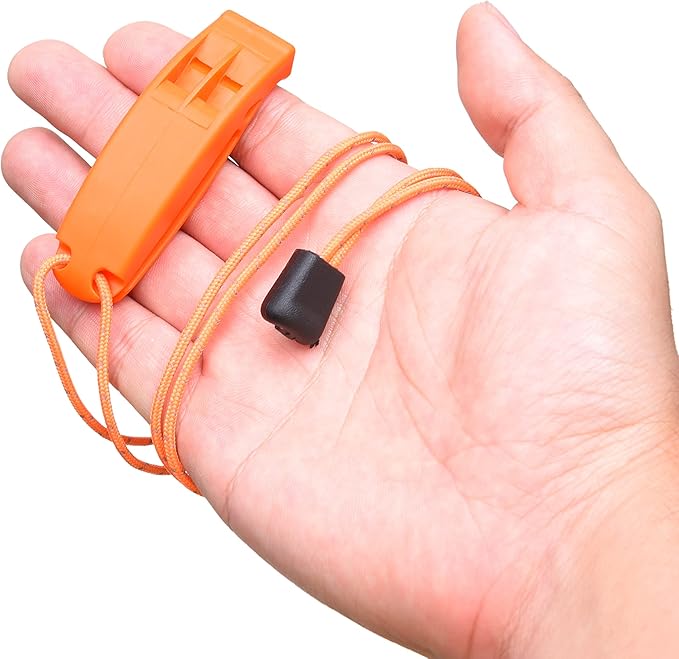 Eco-Fused 2X Survival Whistle and 2X Signal Mirror - Outdoor Survival Kit Rescue Flash Mirror - Clip-on Whistle with Lanyard - Backpacking, Camping, Marine Use, Outdoor Activities