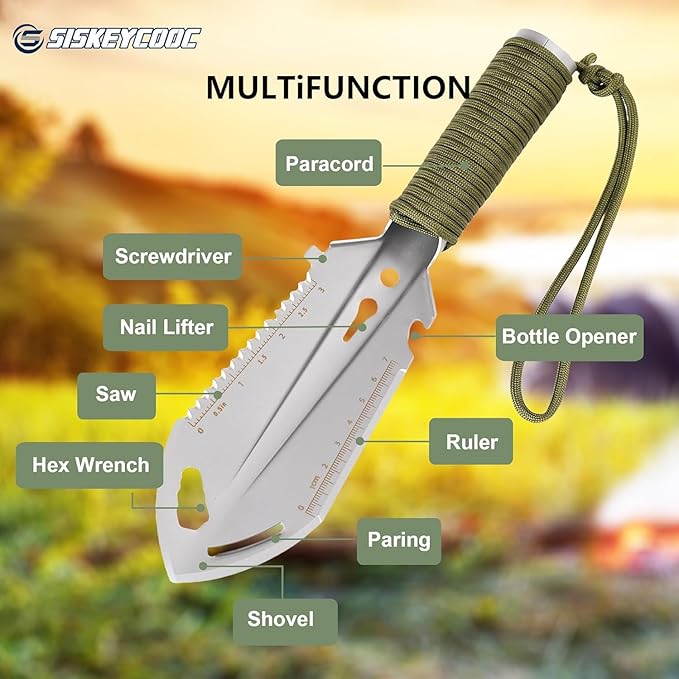 Backpacking Trowel,9 in 1 Multi-Function Camping Shovel with Flint Fire Starter,Trowel Backpacking,Camping Trowel,Ultralight Backpacking Shovel,Hiking Trowel Suitable for Outdoor/Camping