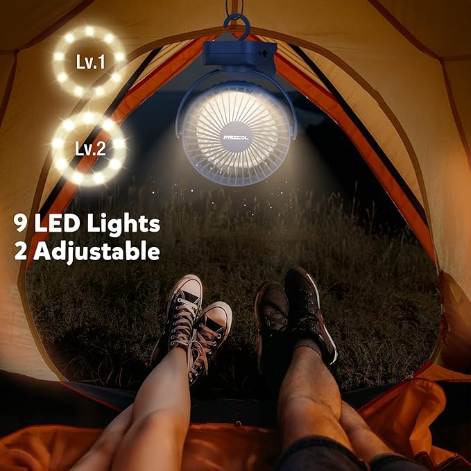 Clip on Fan 65 Hours Portable Desk Fan Rechargeable with LED Lights & Hooks 12000 Capacity Battery Operated Fan with Clips Small Desk Fan Mini Fans for Tents Travel Outdoor Camping Golf Cart Stroller