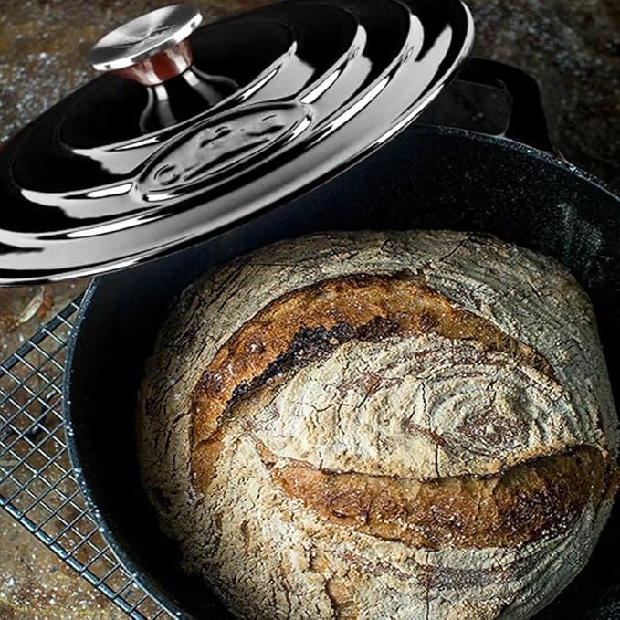 La Cuisine Enameled Cast Iron Dutch Oven Casserole dish pot with lid - 4.75 Litre 26cm Dia. Matte Black Enamel Coating Interior, Glossy Black Enamel Coating Exterior Oven-Safe