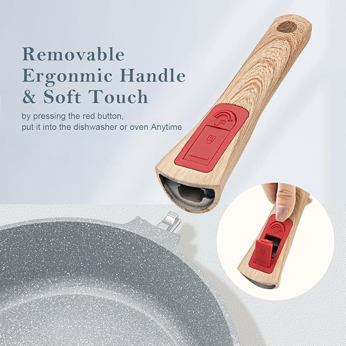 Nonstick Ceramic Deep Frying Pan, 11 Inch Healthy Frying Pan Skillet with Removable Handle, Oven Safe, PFAS PFOA & PTFE Free (Blue)