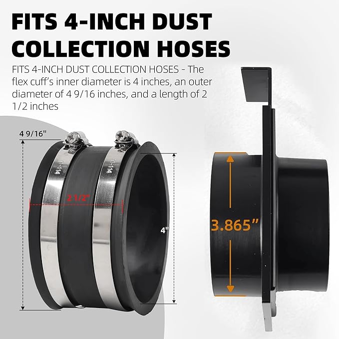 TonGass (Combo Pack) 4" to 2-1/2" Hose Cone Reducer Dust Collection Fitting 4" Flexible Hose Cuff Coupler Blast Gate for Dust Collection Systems with Stainless Steel Clamps