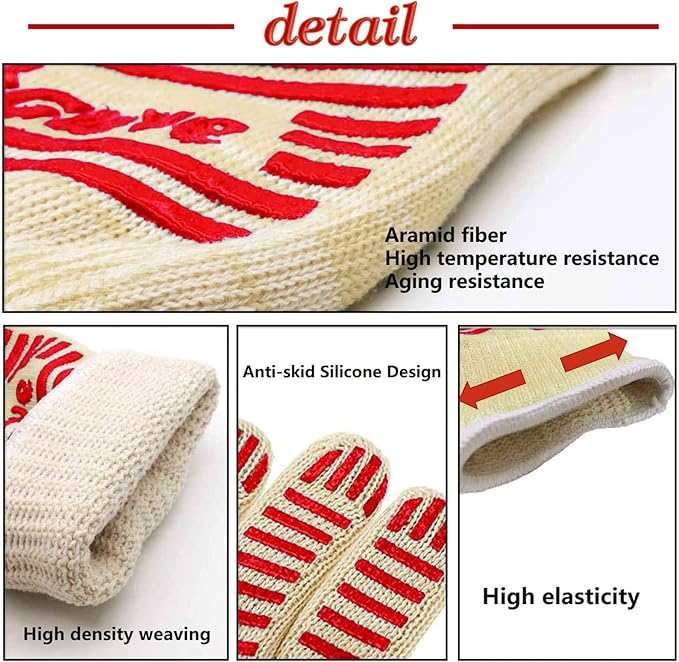 Oven Gloves, Heat Resistant 540 Degrees Grilling Gloves, Hot Surface Handler Non-Slip Silicone Oven Mitts with Fingers, BBQ Gloves for Cooking/Kitchen/Baking, Pack of 2