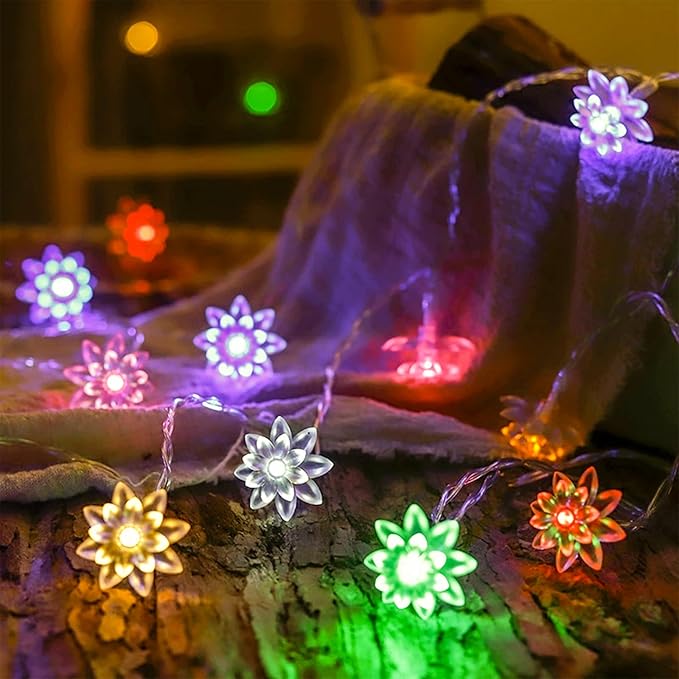 Decorative Flower String Lights, 9.8 FT 30 LED Battery & USB Plug in Powered Novelty Fairy Floral Lamps for Bedroom Window Garden Wedding Party Christmas Easter Tree Hanging Decor (Multicolor)
