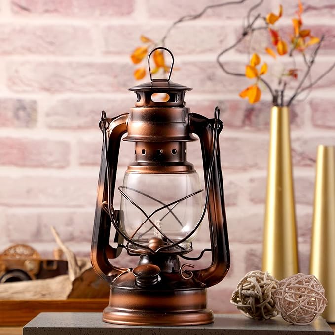 Honoson 4 Pieces Oil Lamp Hurricane Lamp Kerosene Lantern for Indoor Outdoors Decorative Hanging Oil Lantern with Wick for Hiking Emergency Camping Party Decoration(Bronze,10 Inch)