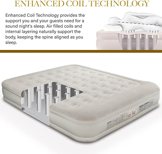 King Koil Luxury California King Air Mattress with Built-in Pump for Home, Camping & Guests - 16” King Size Inflatable Airbed Luxury Double High Adjustable Blow Up Mattress, Durable Waterproof