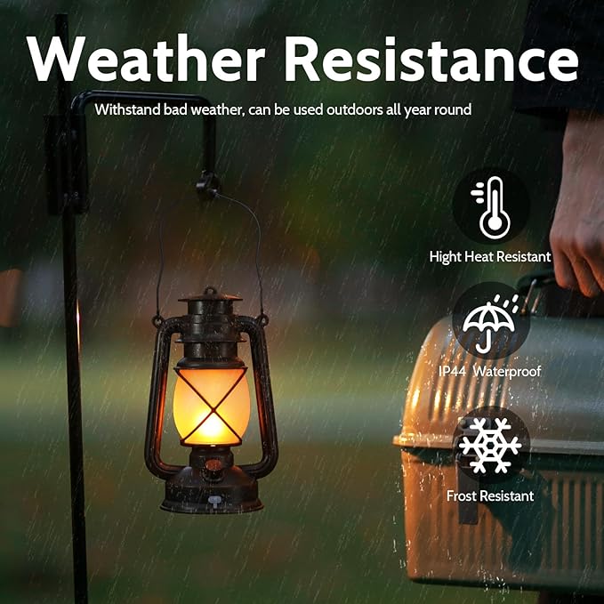 Hanging Waterproof Outdoor Lanterns Lights,Vintage Rechargeable Lantern LED with Dancing Flame,Remote Control 4 Modes Light Non-Solar for Table Patio Garden Yard Pathway Porch (2)