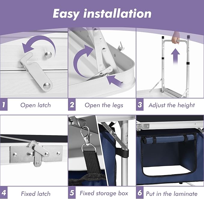 Camp Field Camping Folding Aluminum Table with Adjustable Legs for Outdoor Travel Beach, Backyards, BBQ, Party and Picnic Foldable Table
