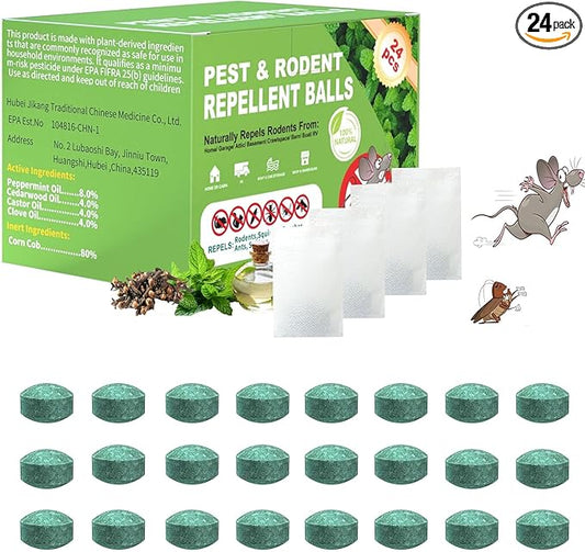 【𝐇𝐢𝐠𝐡𝐥𝐲 𝐄𝐟𝐟𝐞𝐜𝐭𝐢𝐯𝐞】 Mouse Repellent Pouches,Rodent Repellent Balls with Natural Peppermint Oil Long-Lasting Indoor & Outdoor Use – Gentle for Use Around Family & Pets-24 Pcs