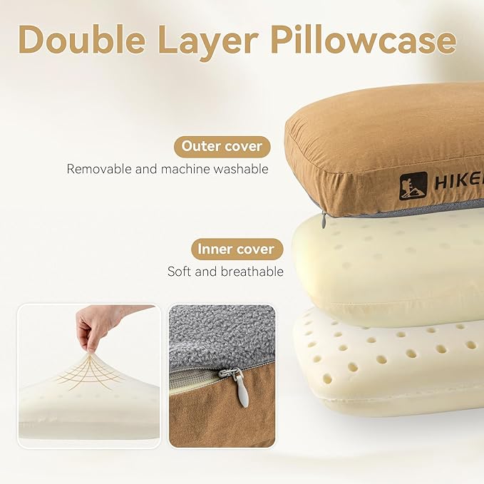 HIKEMAN Camping Memory Foam Pillow - Ultralight Travel Pillow,Backpacking Pillow with Removable Cover,Ergonomic Pillows,Neck Lumbar Support for Outdoor Camp,Sport,Hiking,Backpacking Sleep (Army Green)
