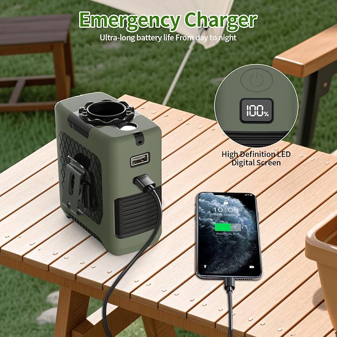 Portable Fan Wearable Personal Fan with 5 Speed Max 55 Working Hours Low Noise Portable Neck Fans Cooling Waist Fans for Camping Traveling LED Power Display 10000mAh Rechargeable (Dark Green)