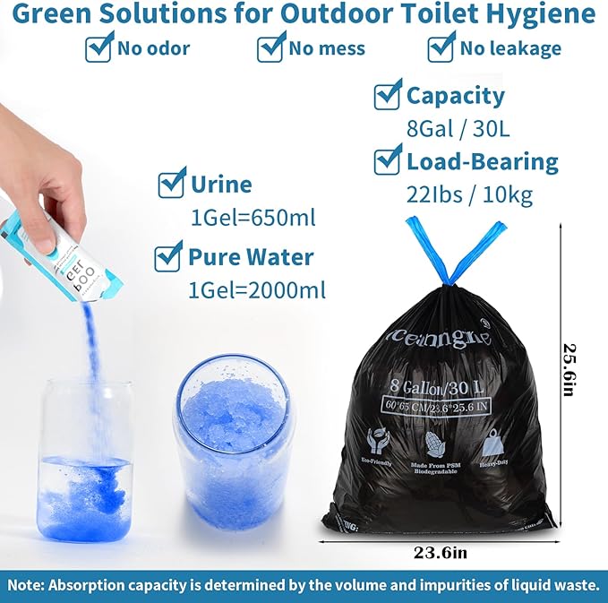 Portable Toilet Bags Poo Gel Set, 8 Gallon Camping Toilet Bags with Portable Toilet Absorbent Gel, Compostable Portable Potty Bags for Camping Outdoor Hiking