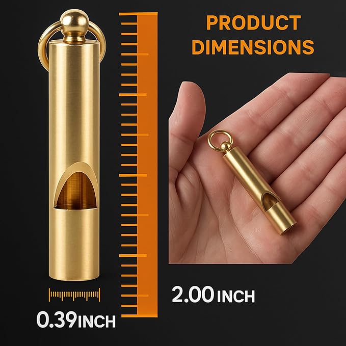 Loudest Brass Whistle Best Premium Emergency Whistle 125db+ One Piece Outdoor Survival Whistle On Key-Chain or Hang Around Your Neck and Carry it Anywhere!