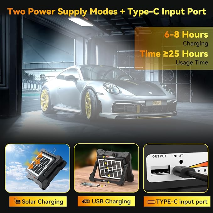 300W Led Work Light Rechargeable,26000MAh Solar Portable Light, 26000LM Magnetic Work Lights, 326 Led Battery Work Lights with Stand 5 Lights Modes IP66 Waterproof for Outdoor Camping Car Repairing