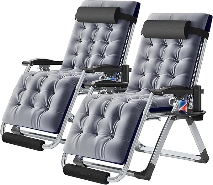 NAIZEA Widened Zero Gravity Chair 29" XL,Oversized Outdoor Lounge Chairs, Folding Reclining Camping Chairs with Cup Holder, Ergonomic Patio Lawn Chair for Balcony Beach Deck Yard