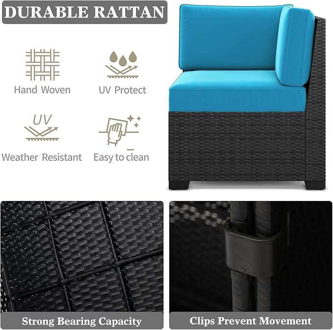 LayinSun 7 Pieces Outdoor Patio Furniture Set with 44" Fire Pit Table Rattan Sectional Sofa Conversation Sets