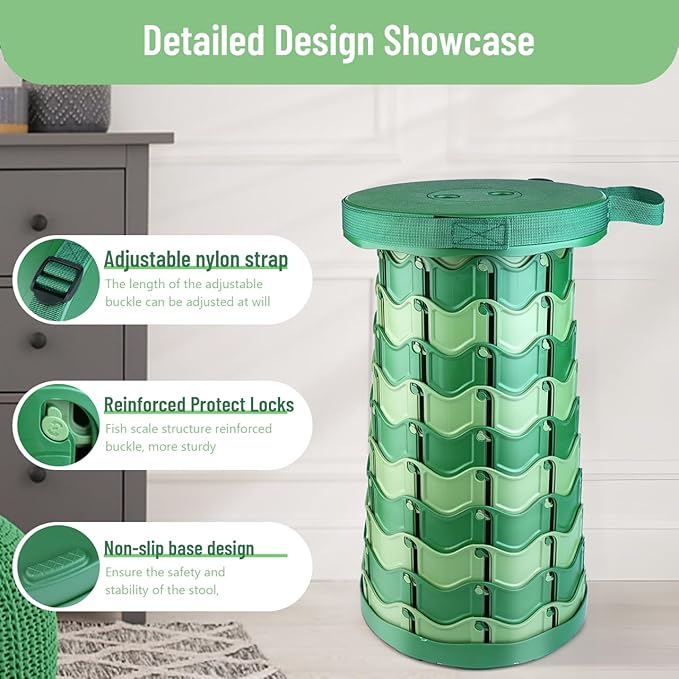 Portable Collapsible Stool Set - Sturdy Telescoping Stool + Thick Seat Cushion - Small Lightweight for Camping Travel Picnic Gardening (Round/Camouflage)