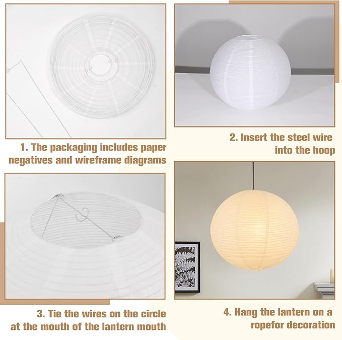 White Paper Lamp Shade, 12''x12'' Small Chinses Paper Lantern Pendant Light Shade,Round Lanpshade Home Decor Ceiling Lampshade, Foldable Lampshade