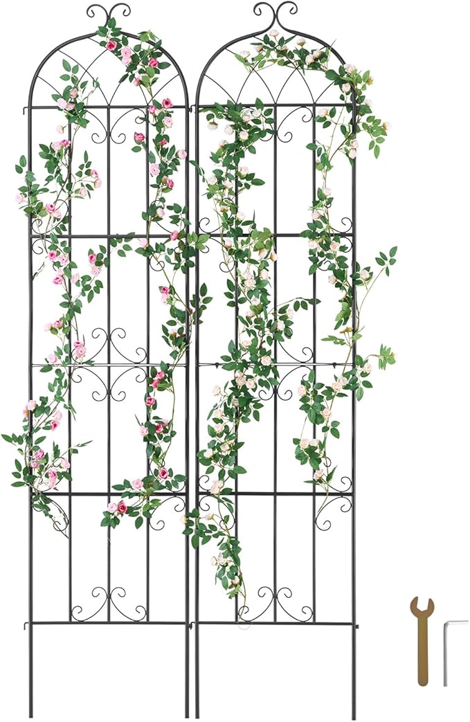 VEVOR Garden Trellis for Climbing Plants, 87 x 20 in, 2 Packs Rustproof Metal Garden Flower Trellis, Outdoor Climbing Rose Trellis Cucumbers Support, Decorative Clematis Trellis for Courtyards Lawns