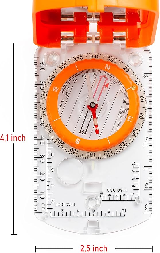 Boy Scout Sighting Compass - Adjustable Declination Mirror, Compass Base Plate, Orienteering & Hiking Navigation - Military Grade, Backpacking & Camping Tool