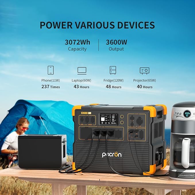 pecron Portable Power Station 3072Wh E3600LFP with 2xEP3000-48V(3072Wh) Expandable to 9216Wh, 5x3600W AC Outlets Power Station, LiFePO4 Battery Backup Solar Generator for RV, Camping, CPAP, Emergency