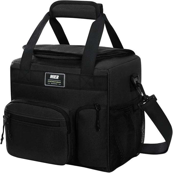MIER Large Lunch Box for Men Women Adult Insulated Soft Sided Cooler 24 Can Leakproof Lunch Bag Collapsible for Work Travel Camping Beach, 15L (Black-No Luggage Strap)