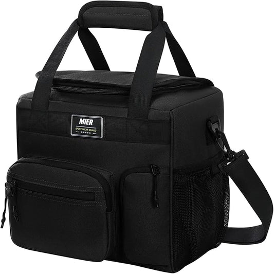 MIER Large Lunch Box for Men Women Adult Insulated Soft Sided Cooler 24 Can Leakproof Lunch Bag Collapsible for Work Travel Camping Beach, 15L (Black-No Luggage Strap)